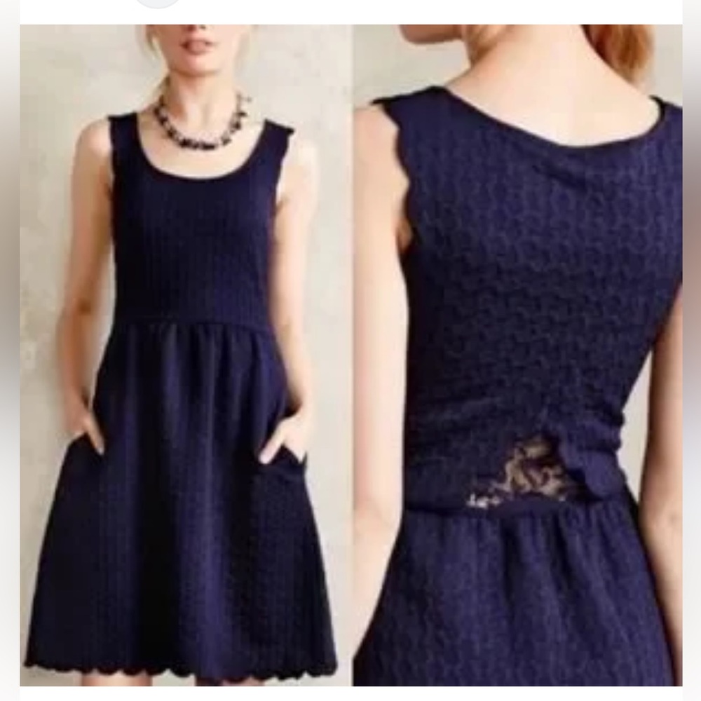 Anthropologie Navy Sleeveless Textured Lace-Back Midi Dress